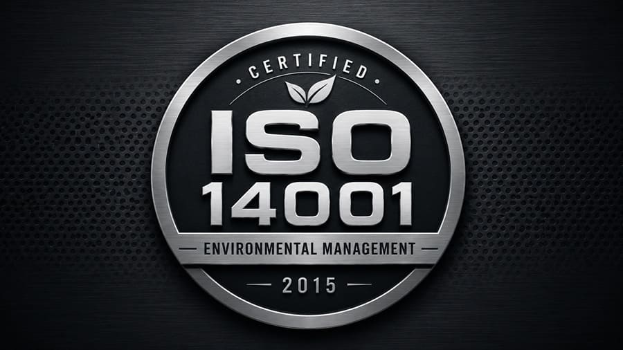 Badge de certification ISO 14001:2015 pour le management environnemental de Poncin Métal