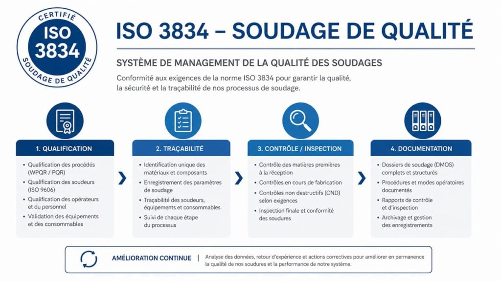 Schéma certification ISO 3834 — exigences qualité pour le soudage par fusion des matériaux métalliques